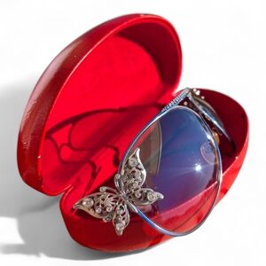 VALENTINO GARAVANI Vintage Y2K  Butterfly Aviator Sunglasses Rhinestone Blue